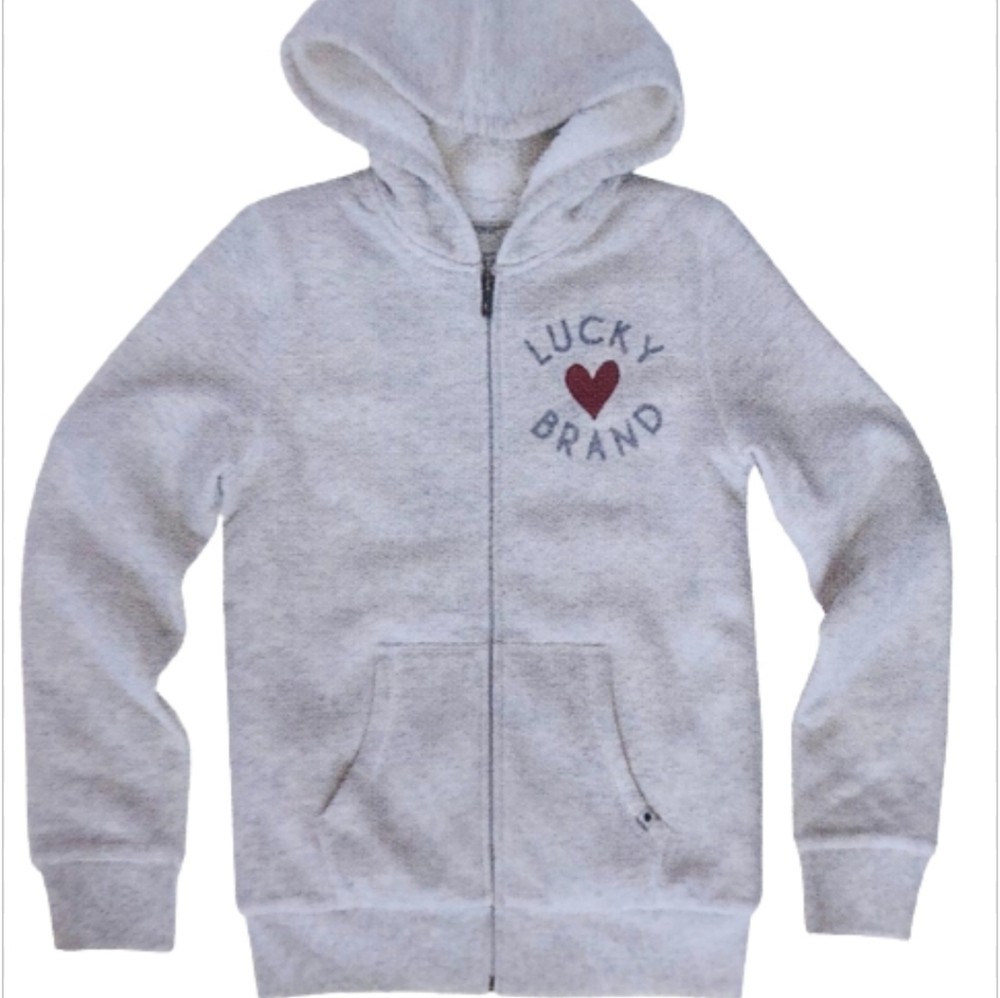 Lucky Brand Girls' Full Zip Sherpa Fleece Hoodie Putty Beige Heather Size 10-12 - Picture 1 of 12